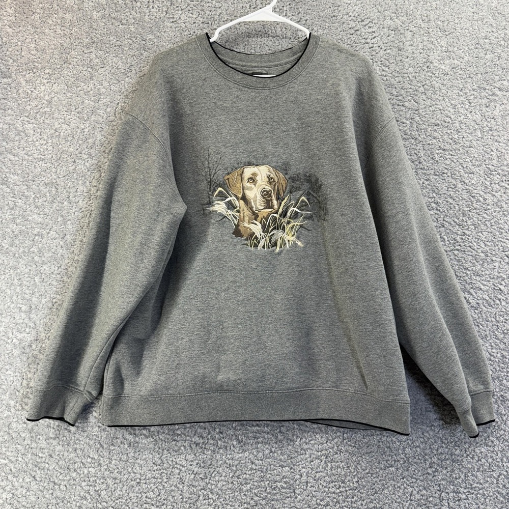 Croft & Barrow Sweatshirt Mens L‎ Gray Lab Hunting Embroidered Fleece Pullover